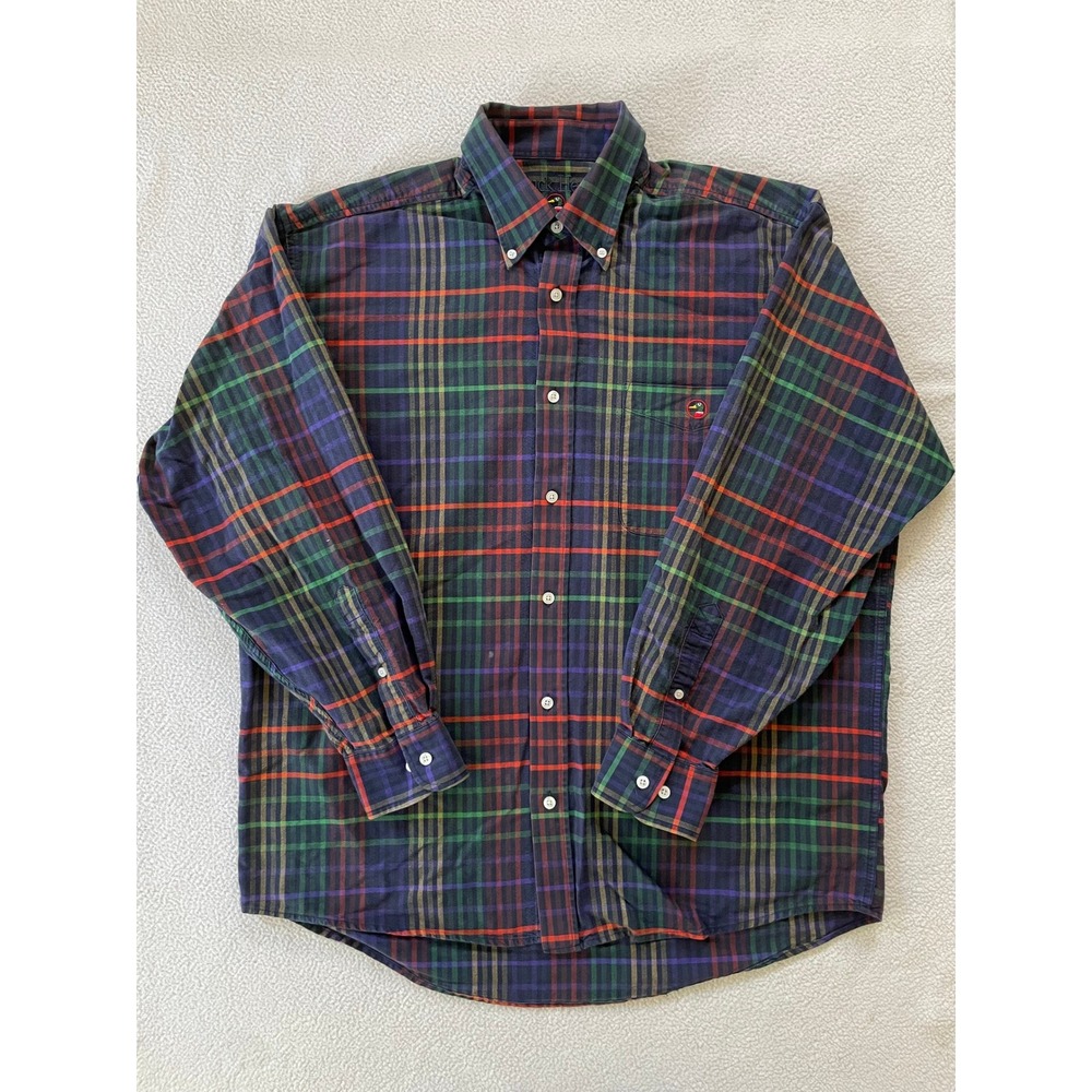 90s Vtg Duck Head Mens Medium Button Down Shirt Multicolor Plaid Cotton Oxford